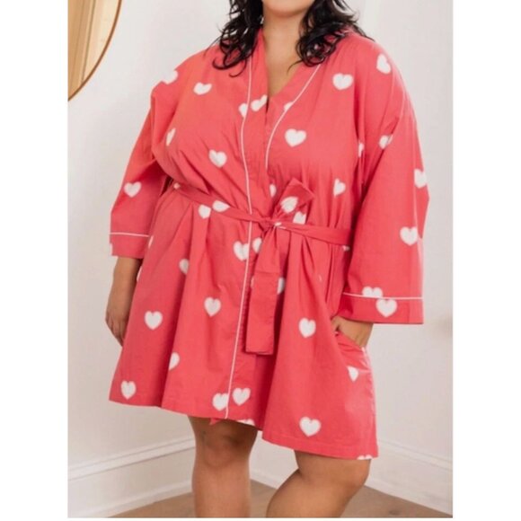 Printfresh Queen of Hearts Robe S/M Organic Cotton Lightweight Kimono Style - Picture 1 of 9